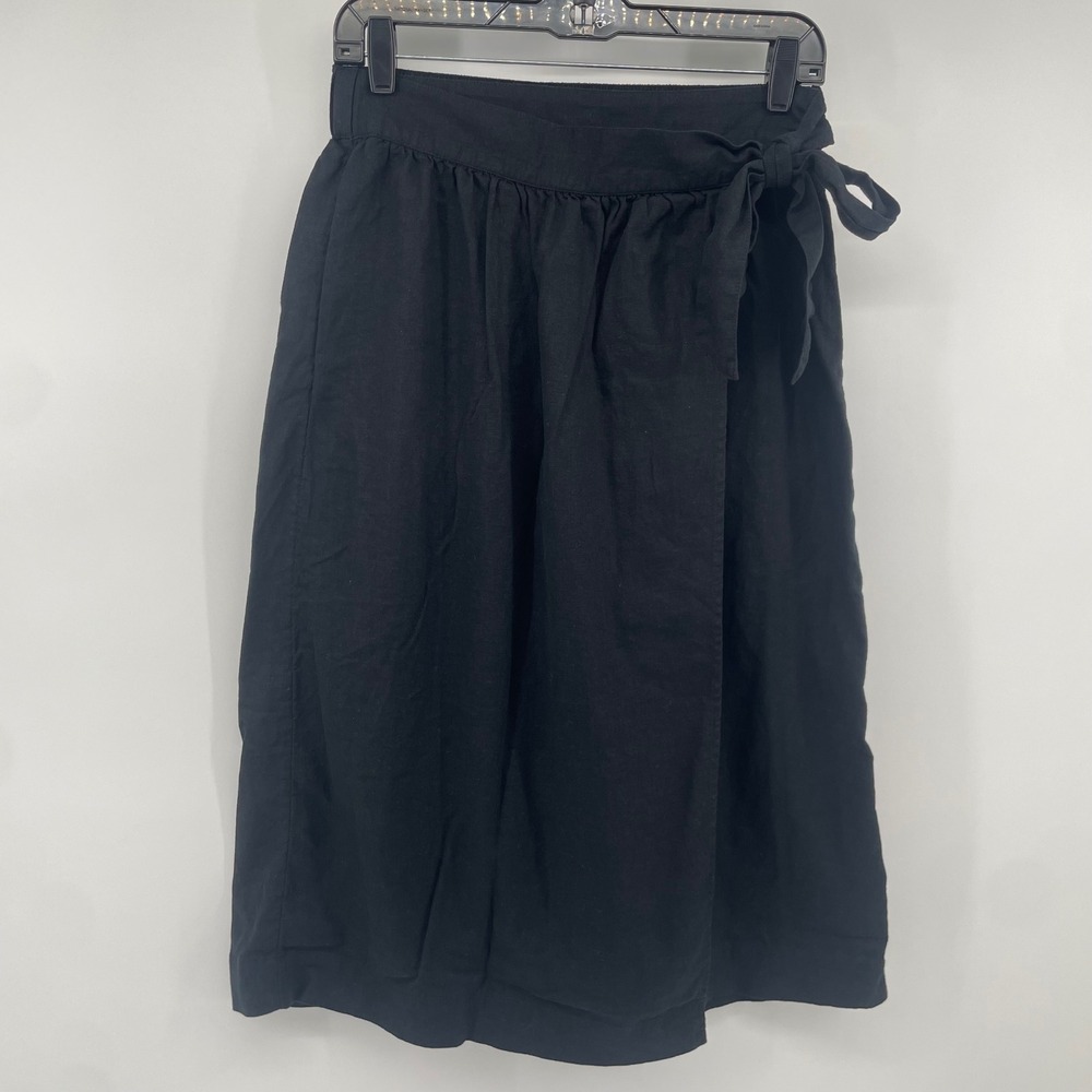 A New Day Wrap Skirt Womens Small Black Linen Blend Side Tie Midi Casual Chic